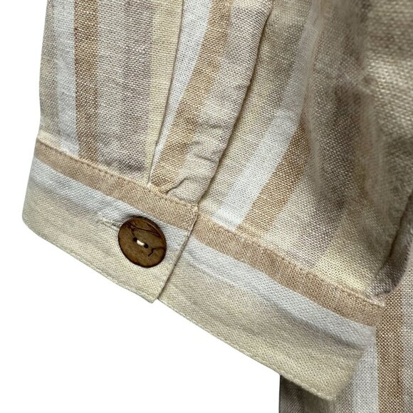 DENIM & Co. Womens Long Shirt Medium Linen Blend Swim Coverup Beige Stripe - Picture 7 of 9